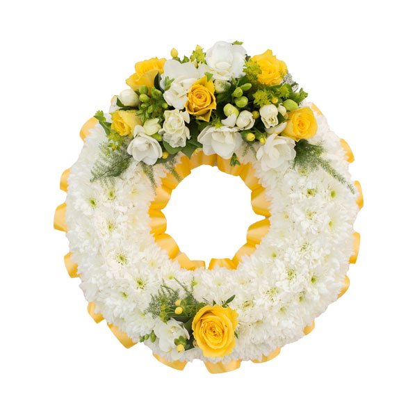 Chrysanthemum Ribbon Funeral Wreath