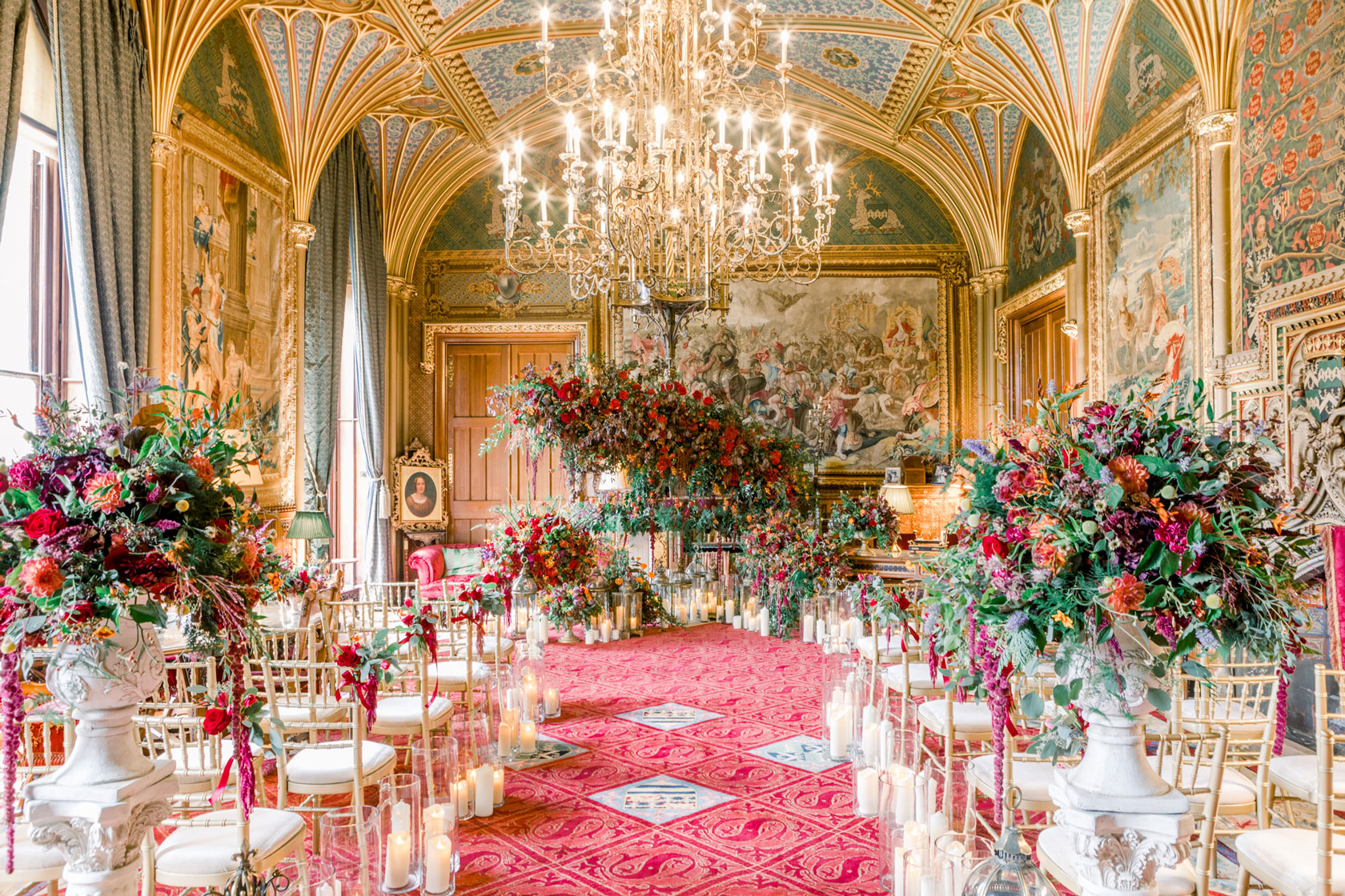 An ornate regal ceremony in a castle fit for a royal couple
