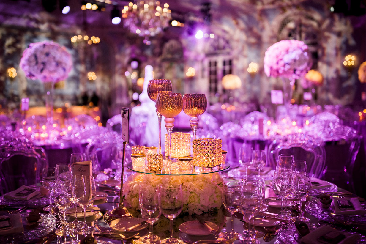Wedding Table Closeup At The Savoy With diamanté encrusted candle holders