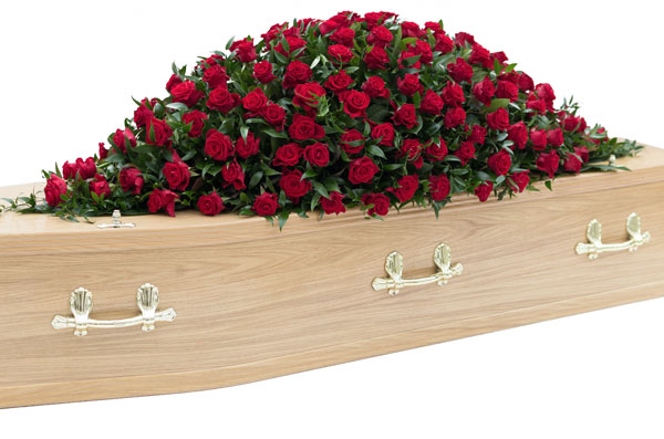 rose coffin and casket flower tribute